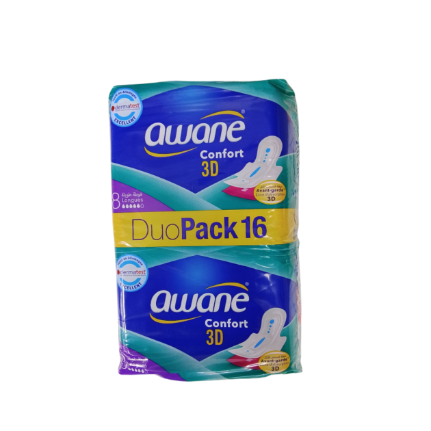 SERVIETTE HYGIENIQUE AWANE CONFORT 3D DUOPACK LONGUE